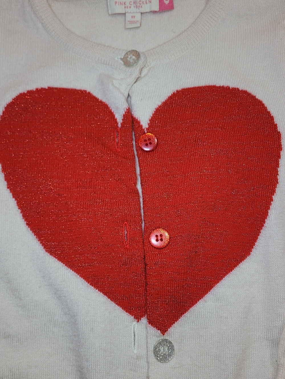 Pink Chicken Hannah Merino Wool Cardigan Sweater Heart Sz 8 - Picture 2 of 11
